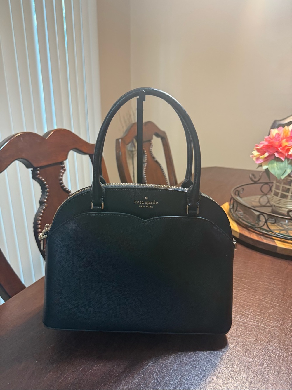 kate spade black crossgrain leather Payton meduim dome satchel